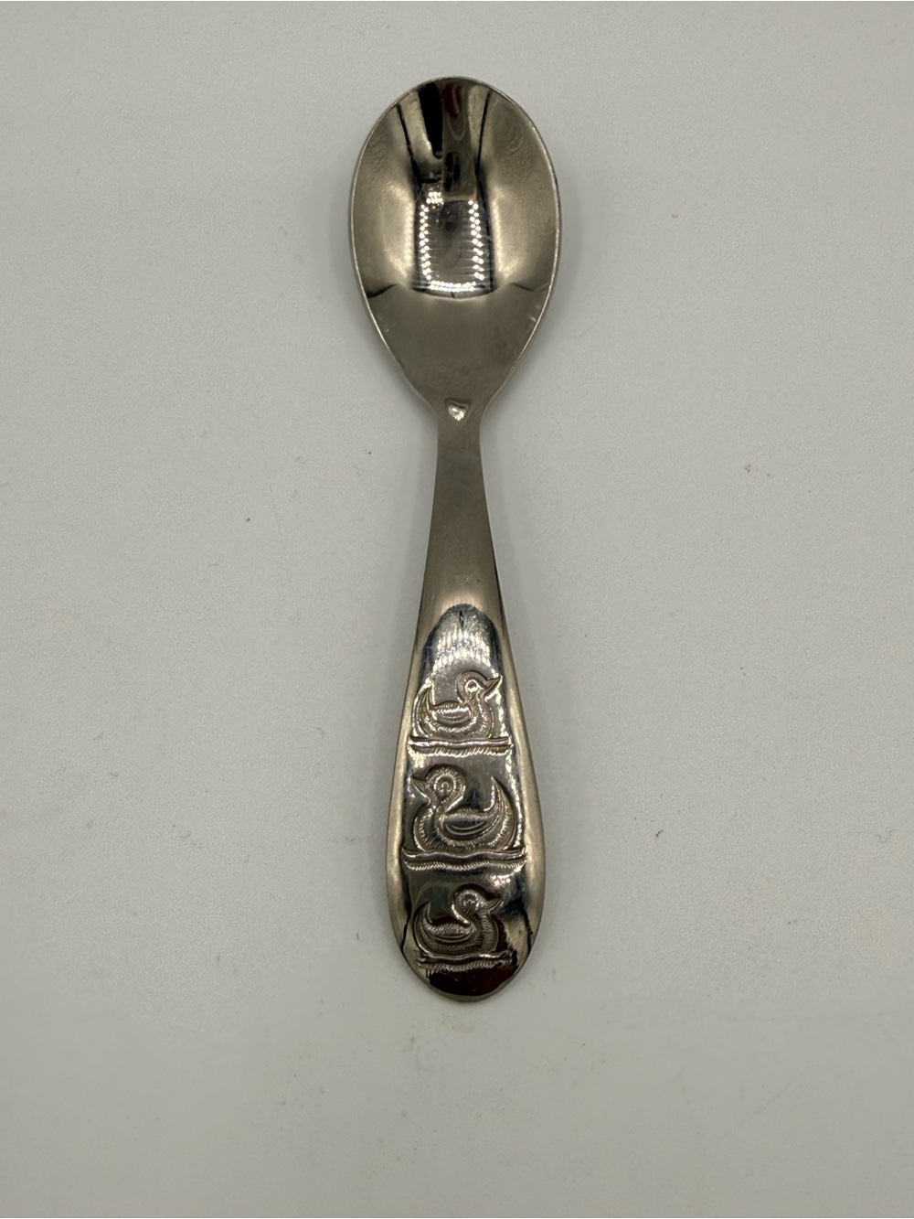 Vintage Dansk Baby Duck Stainless Steel Spoon Three Ducklings Toddler Flatware